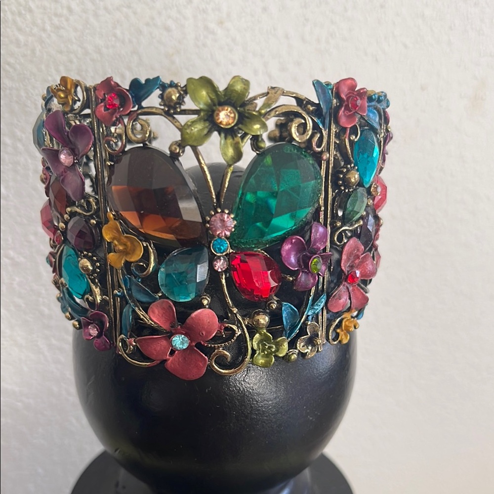 Colorful Floral Jeweled Cuff Bracelet